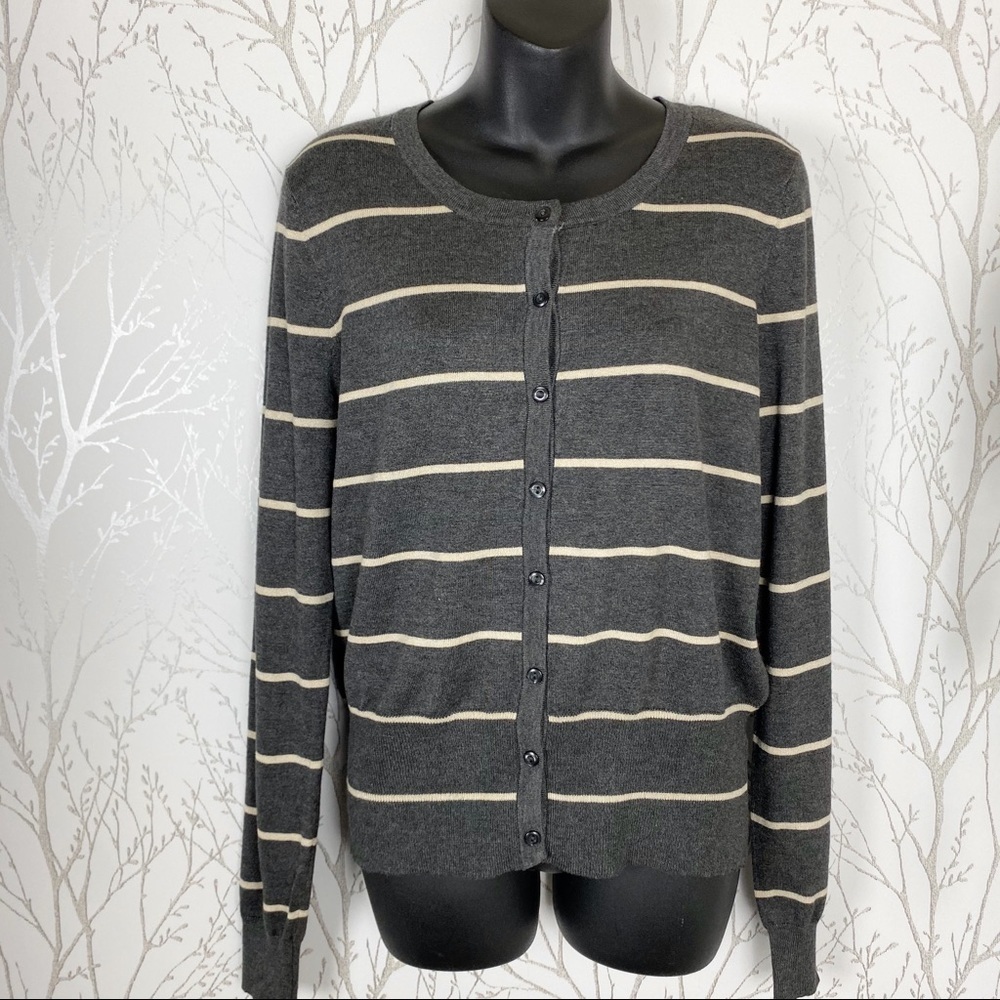 Pina Rossi Gray & White Stripe Cardigan Large